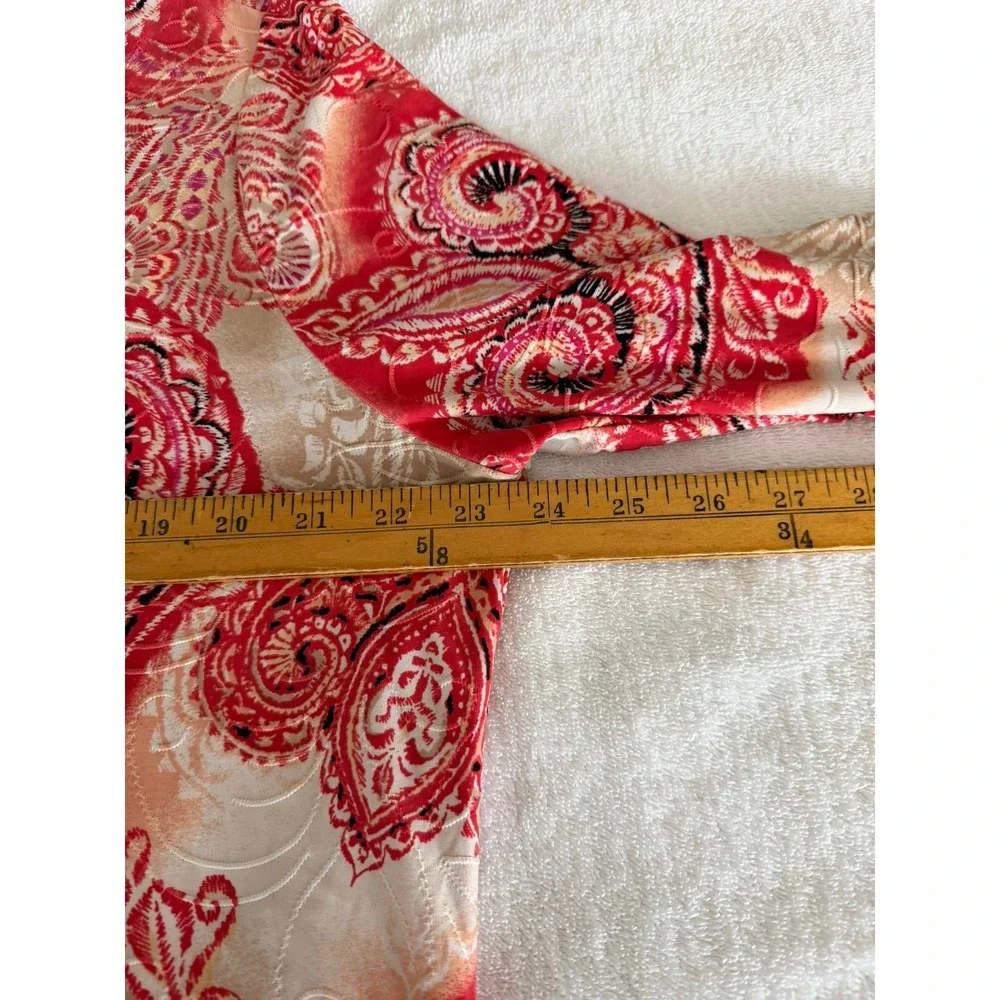 JM Collection Woman Red Paisley 3/4 Sleeve Scoop Neck Top Blouse 1X - Picture 6 of 10